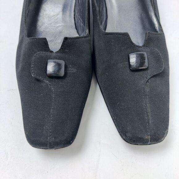 Stuart weitzman Pumps Sz 7 M Square Toe & Spool Heel Black Fabric & Leather - Picture 3 of 12